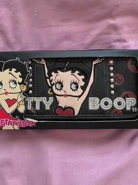 Betty Boop Black Wallet with Red Heart and Silver Accents